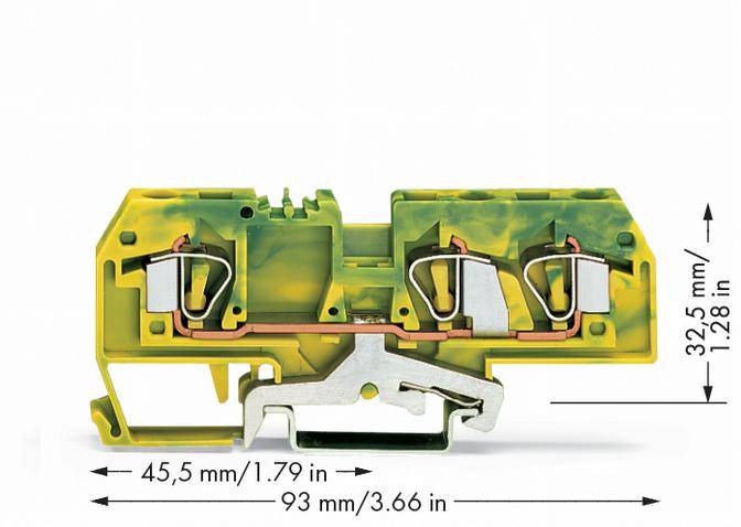 Sponka z zaščitnim vodnikom 8 mm, z natezno vzmetjo: PE zelene barve-rumene barve WAGO 282-687 25 kosov-1