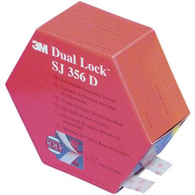 Rdeča šestkotna embalaža 3M Dual Lock SJ 356 D. Ponovno zaprljiv zapiralni sistem, dolžina pet metrov, širina 25 mm.