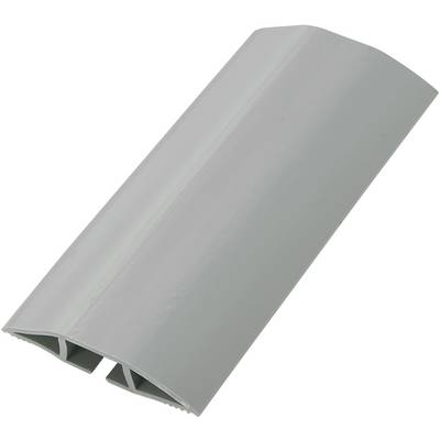 Siva plastična profilna palica z zaobljeno površino in dvema izrezoma na spodnji strani.