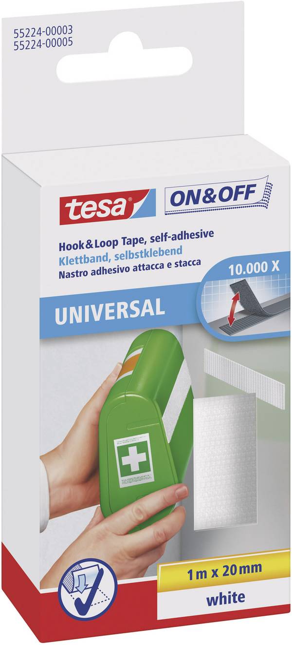 Sprijemalni trakovi za lepljenje  On & Off, (D x Š ) 1 mx20 mm, bele barve 55224-03-00
