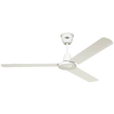 Bel stropni ventilator s tremi ploščatimi krili je nameščen na stropu in služi za kroženje zraka.
