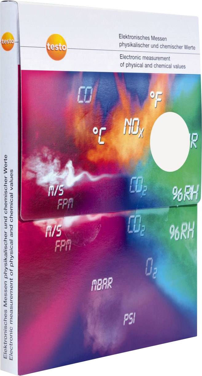 Pisana embalaža z napisi kot sta 'CO2', 'NOx' in kemijskimi formulami. Poudarja elektronske meritve fizikalnih in kemičnih vrednosti.