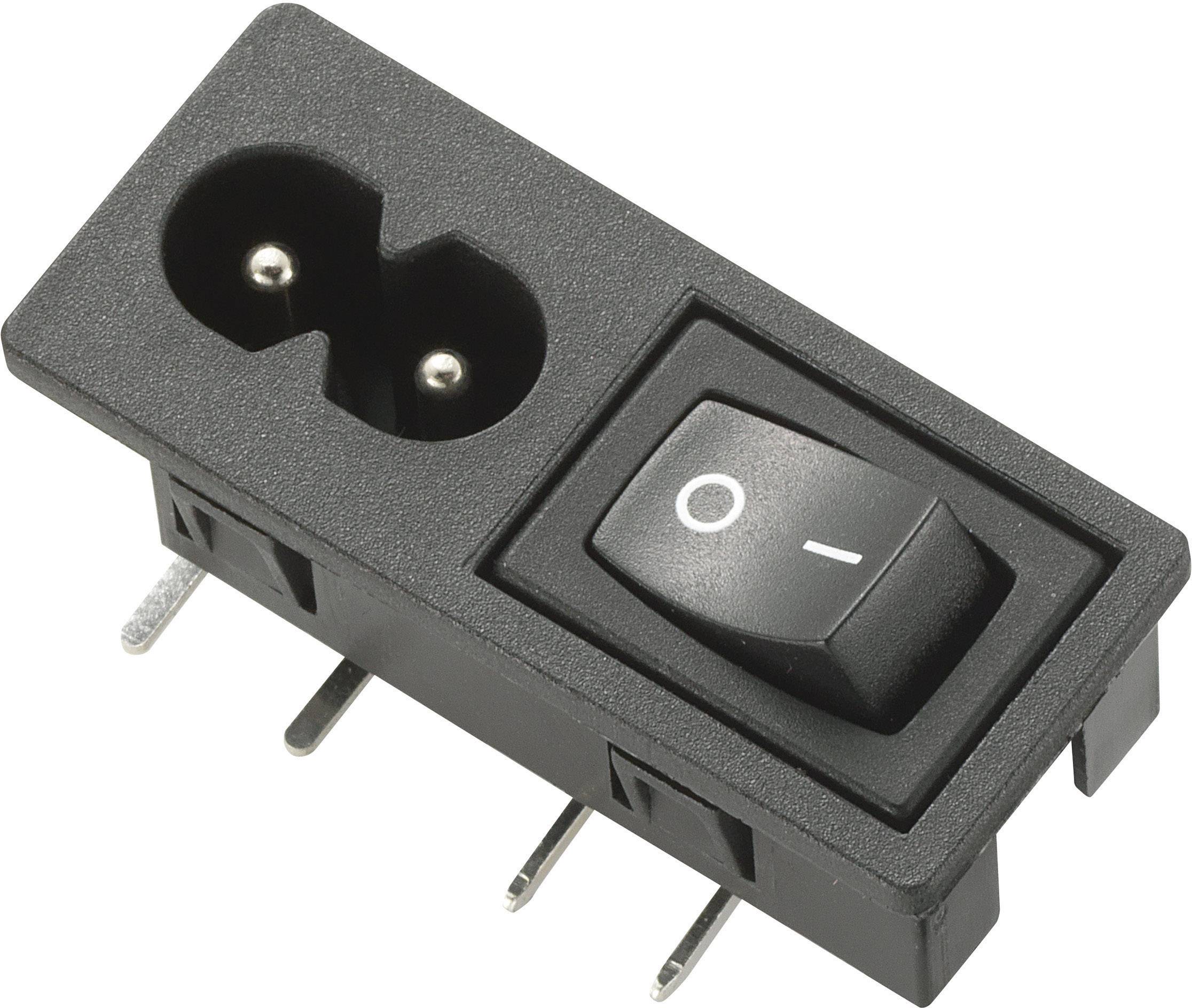 TRU COMPONENTS 1572265 IEC konektor vgradni moški konektor, vodoraven Skupno število polov: 2 2.5 A črna 1 kos