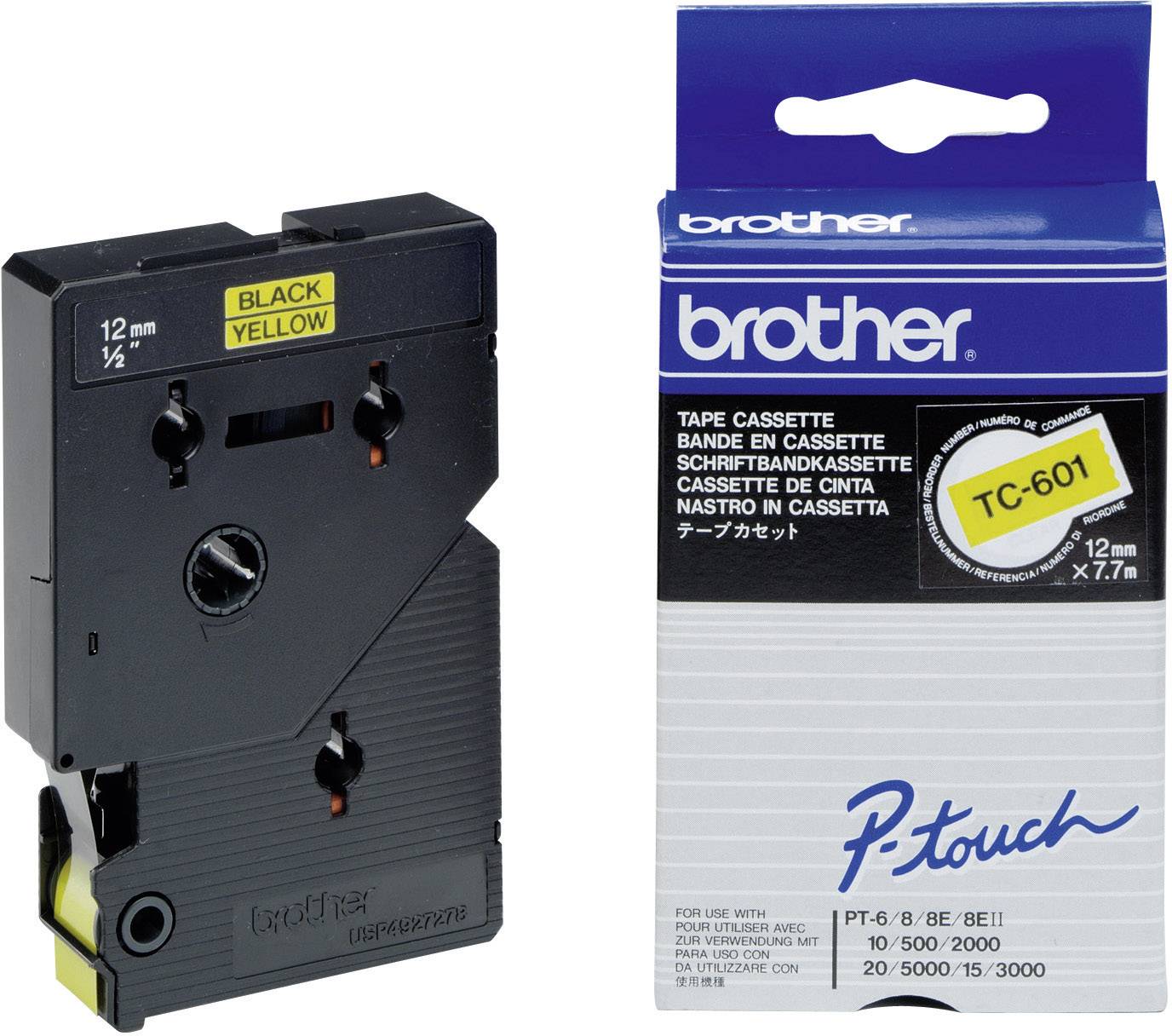 Brother TC TC-601 plastika Barva traku: rumena Barva pisave:črna 12 mm 7.7 m-0