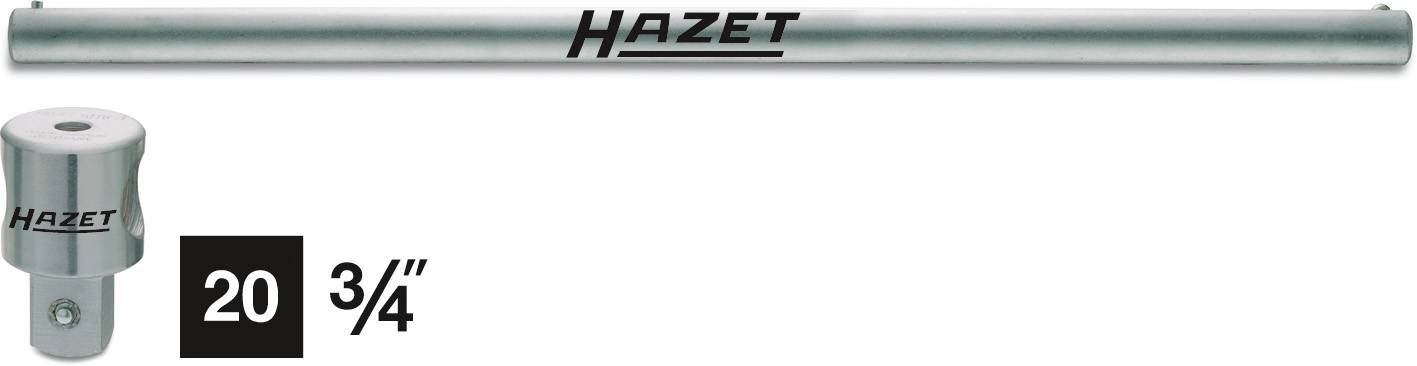 Kovinska palica in adapter z logotipom "Hazet". Adapter prikazuje '20 3/4"' in se lahko priključi na palico. Mehansko orodje.
