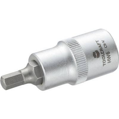 Šestkotni bit nastavek, velikost HW6, znamke Toolcraft. Srebrno kovinski pripomoček, primeren za uporabo s ključi.