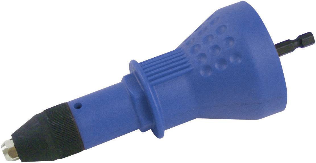 Moder adapter za akumulatorski vijačnik, ki deluje kot klešče za kovičenje. Ima reliefno površino za boljši oprijem.