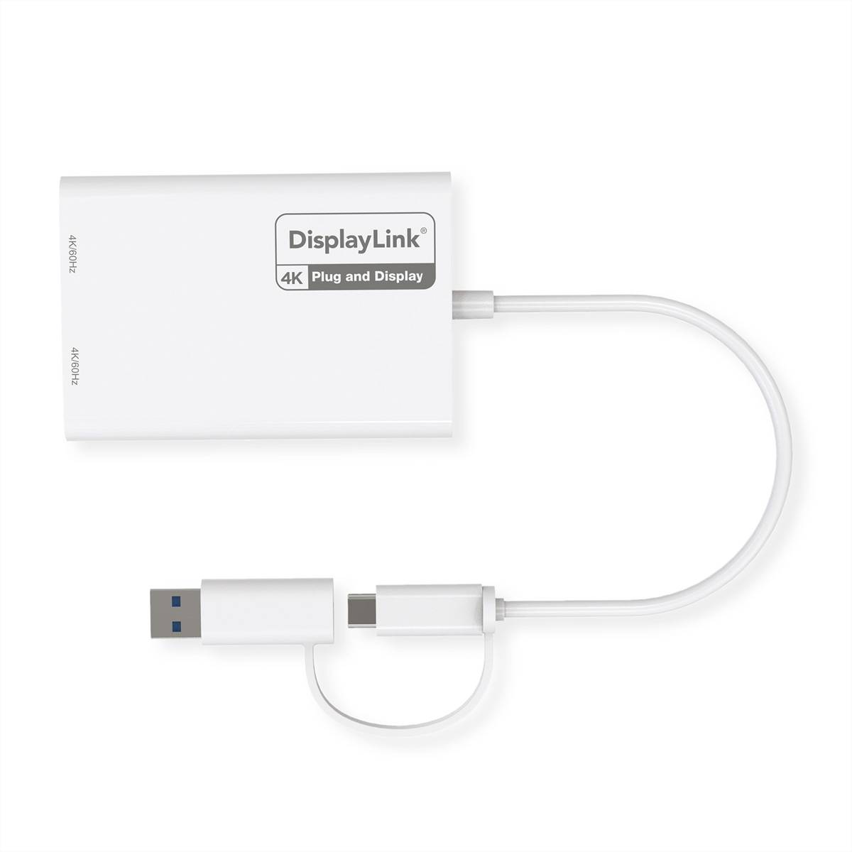 Roline USB-adapter USB 3.2 gen.1 USB-C®, USB-A vtič, DisplayPort vtičnica 0.18 m bela 4K UHD 12.03.3207-2