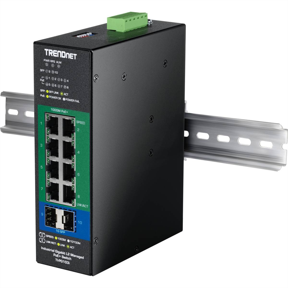 TRENDnet TI-PG103i 10-portno PoE+ stikalo industrijsko gigabitno L2 upravljano DIN-letev-2