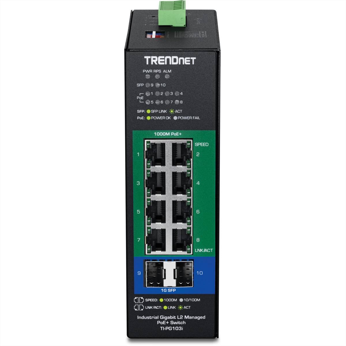 TRENDnet TI-PG103i 10-portno PoE+ stikalo industrijsko gigabitno L2 upravljano DIN-letev-4