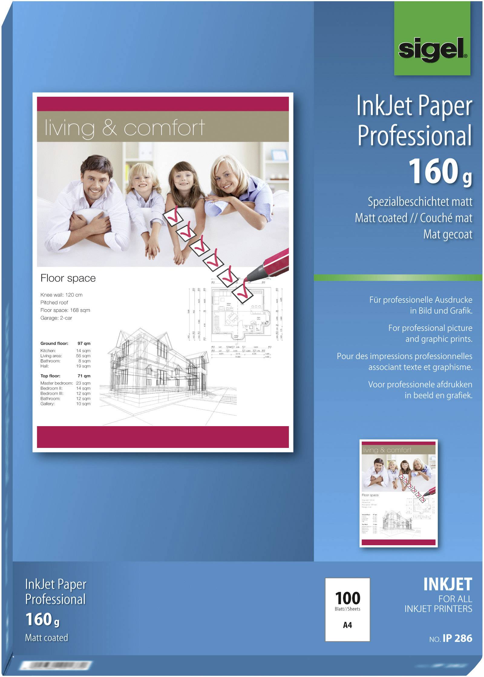 Sigel Inkjet Paper Professional IP286 papir za brizgalni tiskalnik DIN A4 160 g/m² 100 List svetlo bela