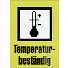 Na rumenem ozadju 'Odporno na temperaturo' s simbolom termometra.