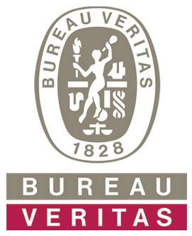 Logotip 'Bureau Veritas' z ovalnim emblemom, ki prikazuje žensko figuro z baklo, obkroženo z besedilom in letnico '1828'.