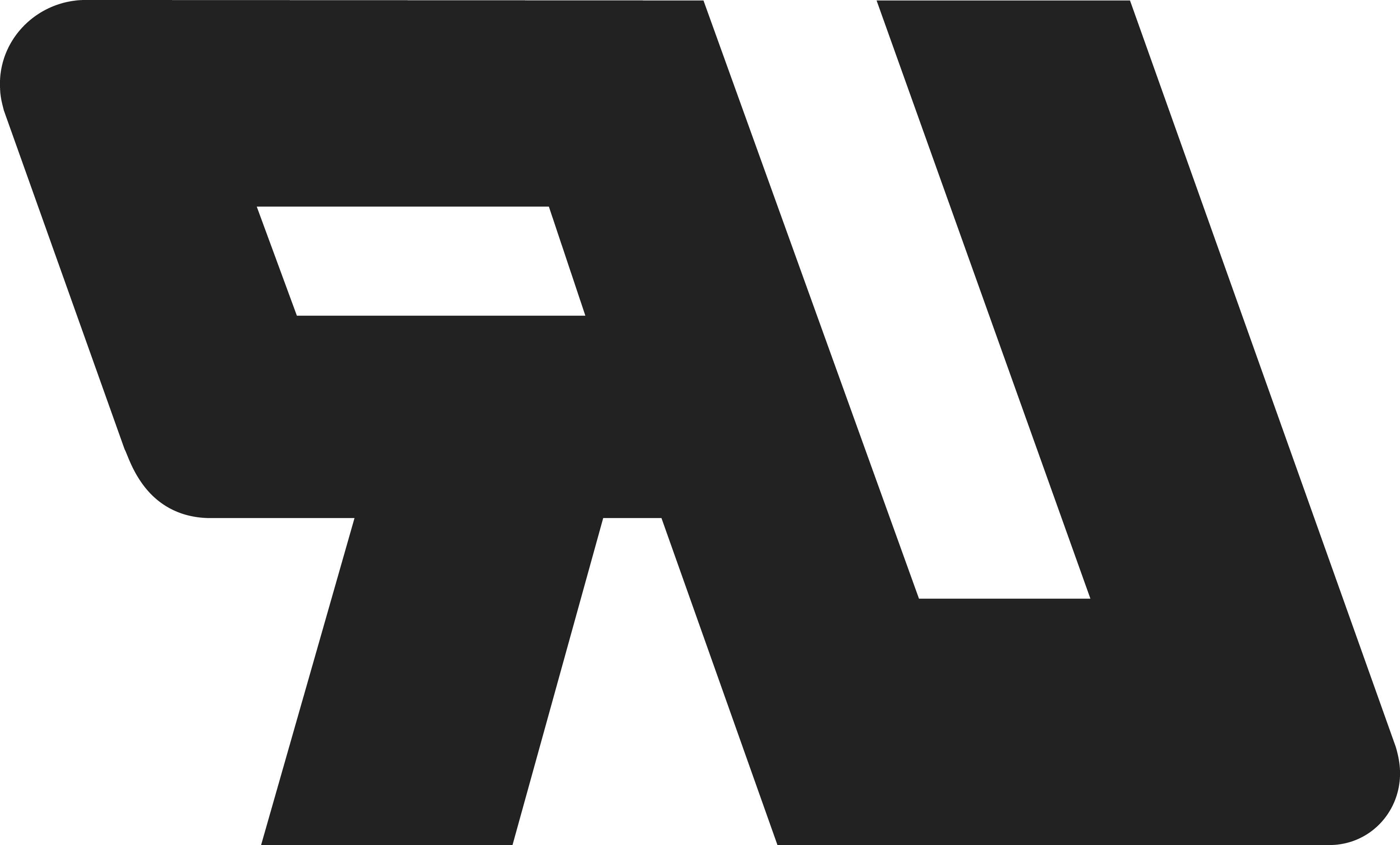 Črn logotip s stiliziranim 'R' ali 'A', simetrično zrcaljeno, na beli podlagi. Minimalistično oblikovanje.