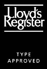 Slika prikazuje logotip 'Lloyd's Register' nad besedilom 'Type Approved' na črni podlagi.