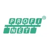 Logotip 'PROFINET' s stiliziranimi, medseboj povezanimi vijoličnimi pravokotniki na črni podlagi.