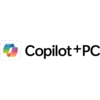 Slika prikazuje logotip 'Copilot + PC' z abstrahiranim, barvitim simbolom na levi strani in besedilom na desni strani.