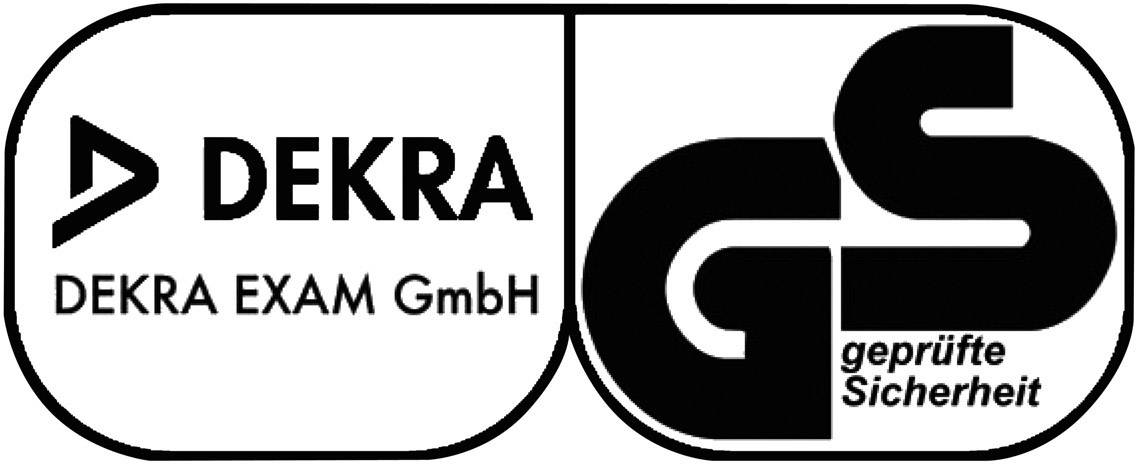 Logotipa 'DEKRA EXAM GmbH' in 'GS preizkušena varnost' simbolizirata preizkušeno varnost in kakovost podjetja DEKRA.