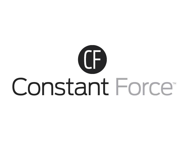 Logotip 'Constant Force' z inicialkami 'CF' v črnem krogu nad njim.