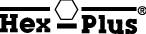 Logotip 'Hex-Plus' s šesterokotnim simbolom v sredini.