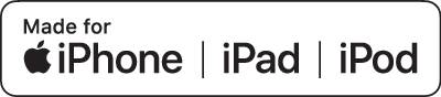 Logotip z napisom 'Namenjeno za iPhone, iPad, iPod', ki označuje združljivost dodatne opreme z Applovimi napravami.