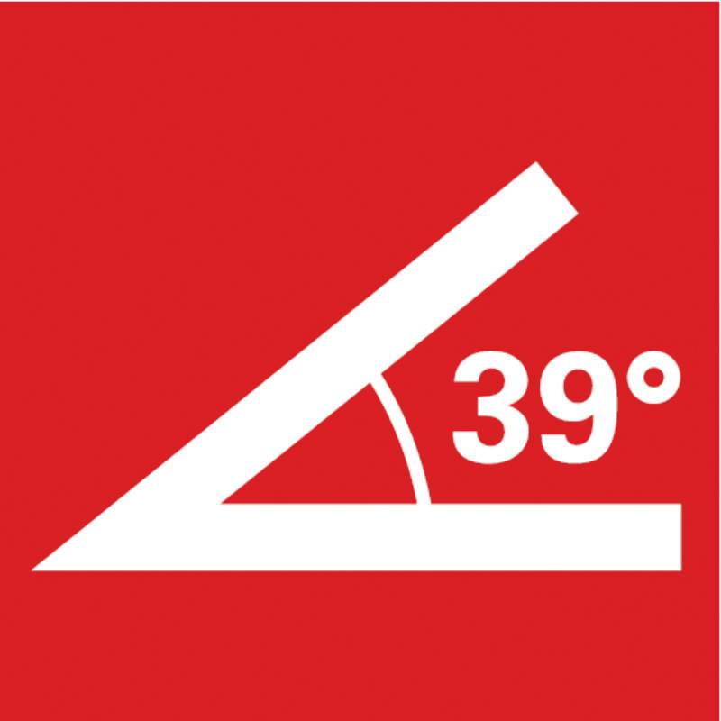 Bel kot 39 stopinj na rdečem ozadju.