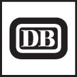Črno-bel logotip s črkama 'DB' v ovalnem okvirju, ki predstavlja Deutsche Bahn.
