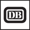 Črno-bel logotip s črkama 'DB' v ovalnem okvirju, ki predstavlja Deutsche Bahn.