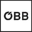 Črn kvadrat s stiliziranim belim logotipom ÖBB na sredini.
