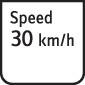 Prometni znak prikazuje 'Hitrost 30 km/h', kar nakazuje omejitev hitrosti na 30 kilometrov na uro.