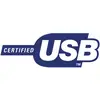 Modro logo z napisom 'Certified USB' v beli barvi; simbolizira uradno USB-potrditev.