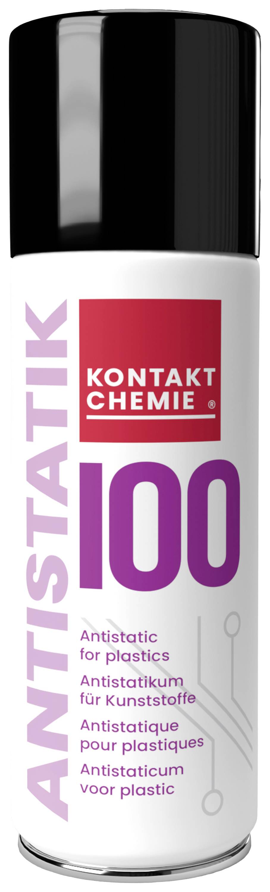 Sprejburk märkt 'ANTISTATIK 100', Kontakt Chemie, för antistatmedel till plaster.