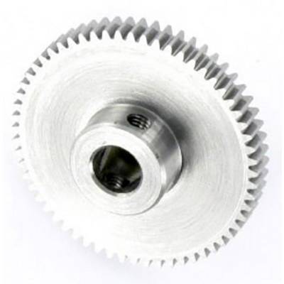 Metallkugghjul med fina, jämna tänder; sedd uppifrån, visar cylindrisk öppning i mitten.