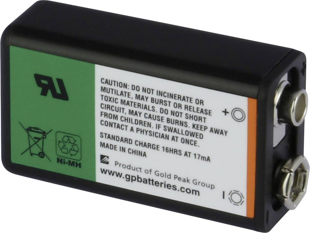 En rektangulär, laddningsbar Ni-MH-batteri med säkerhetsvarningar, inklusive 'BRÄNN INTE' och 'KORTSLUT ALDRIG'.