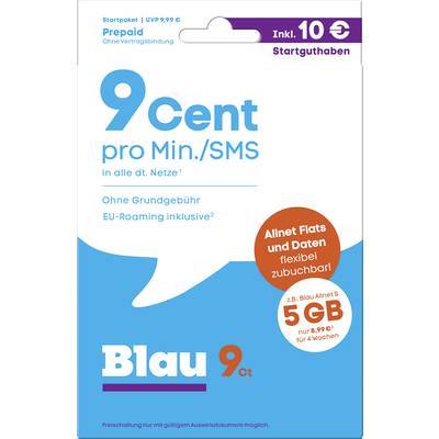 Blau.de 9 Cent Startpaket Förköpskort utan avtal