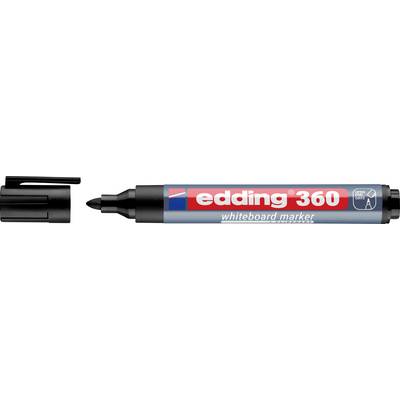 Black Edding 360 whiteboard marker med en skrå spets och lock, visad bredvid sin blå och röd märkt stomme.