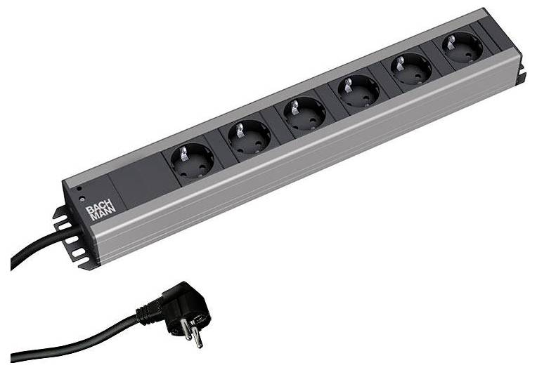 Ett sexportsuttag med svart och grå design, utrustad med en vinklad kontakt på en svart kabel för anslutning till en strömkälla.