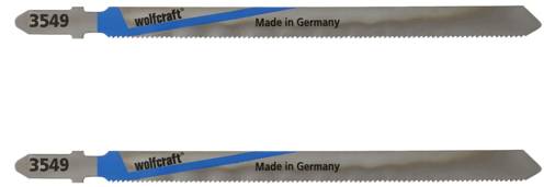 Två grå sågblad från märket 'wolfcraft', märkta med 'Made in Germany' och numret '3549'.