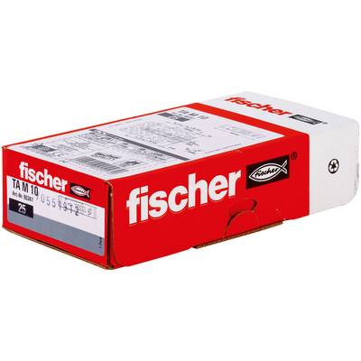 Röd Fischer-plastankarpåse märkt med "fischer" och "TA M 10", visad på en vit bakgrund.