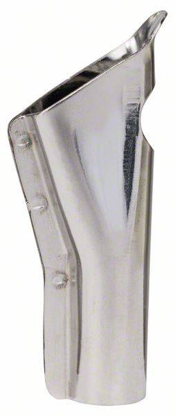 Ett snett avskuret metallrör med blank yta och sidonitar, sannolikt en komponent eller adapter.