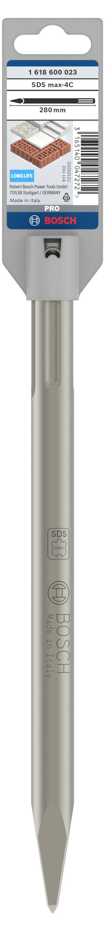 En silverborrr med försäljningsförpackning för 'Bosch SDS Plus-5X'. Lämplig för murverksarbeten med ATF-teknik för ren borrning.
