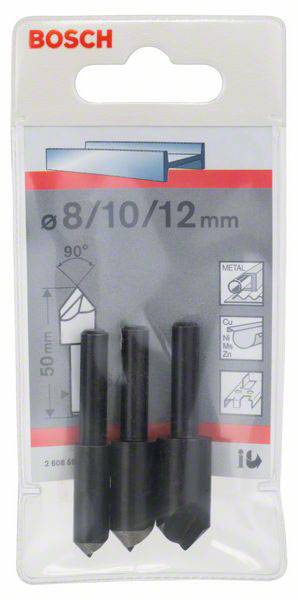 Bosch Accessories 2608596667 Konisk försänkarset 3 delar 8 mm, 10 mm, 12 mm HSS Cylinderskaft 1 set