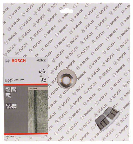 En Bosch-förpackning för en betongkapskiva. Visar Bosch-logotypen, produktinformation och en bild av kapskivan.