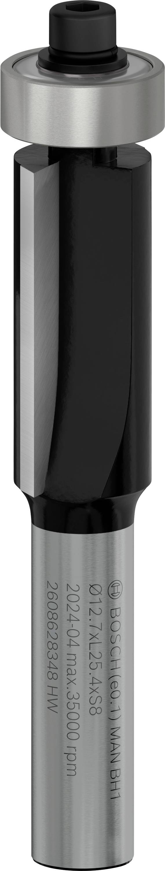 Fräs med cylindrisk skaft och kullagerledning, lämplig för profilfräsning och kantsågning i trä- eller plastmaterial.