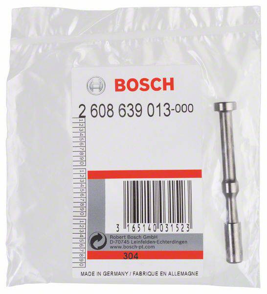 Förpackning för en Bosch-reservdel med serienummer 2 608 639 013-000. Innehåller en metalldetalj. Texten 'Made in Germany' synlig.