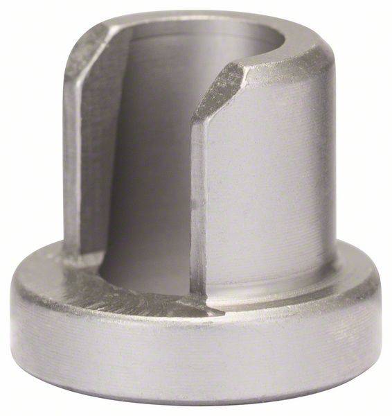 Ett metalliskt smörjnippelskydd av rostfritt stål, cylindrisk form med urgröpning på ena sidan, som skyddar mot smuts.