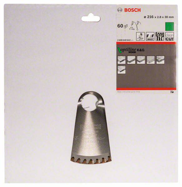 Bosch Accessories Optiline 2608640642 Hårdmetall cirkelsågklinga 216 x 30 x 2.8 mm Antal tänder (per tum): 60 1 st-1