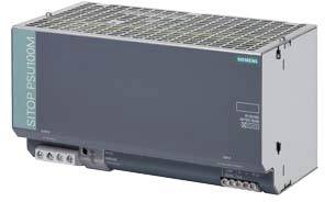 Ett grått Siemens Sitop PSU100M nätaggregat ligger horisontellt. Till vänster finns en grå etikett med produktnamnet.