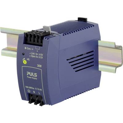 En blå switchnätdel från Puls för DIN-skensmontering, lämplig för spänningar på 100-240VAC och med 0,7A strömstyrka.