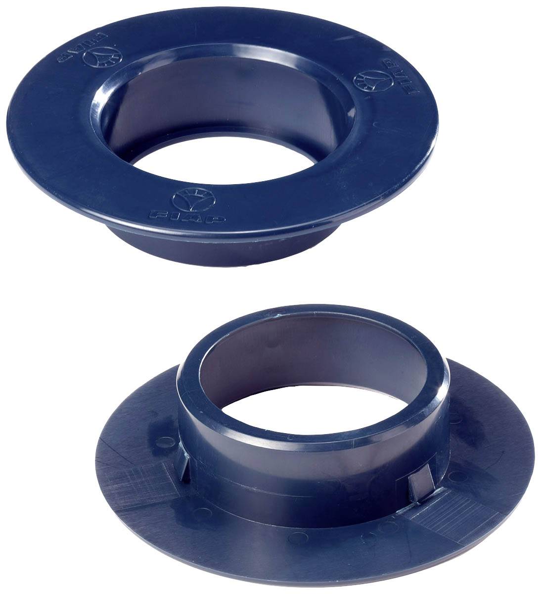 Blå plastmunstycksinsats i konisk form med bred kant. Lämplig för industriella tillämpningar vid dosering av vätskor eller gaser.